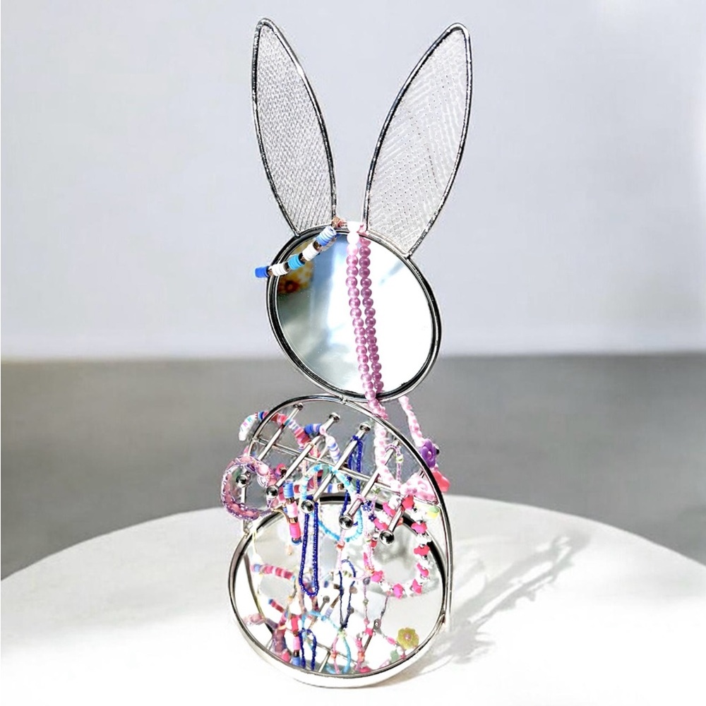 Bunny Metal Jewellery Stand holder mirrored silver tone for women girls 13"H